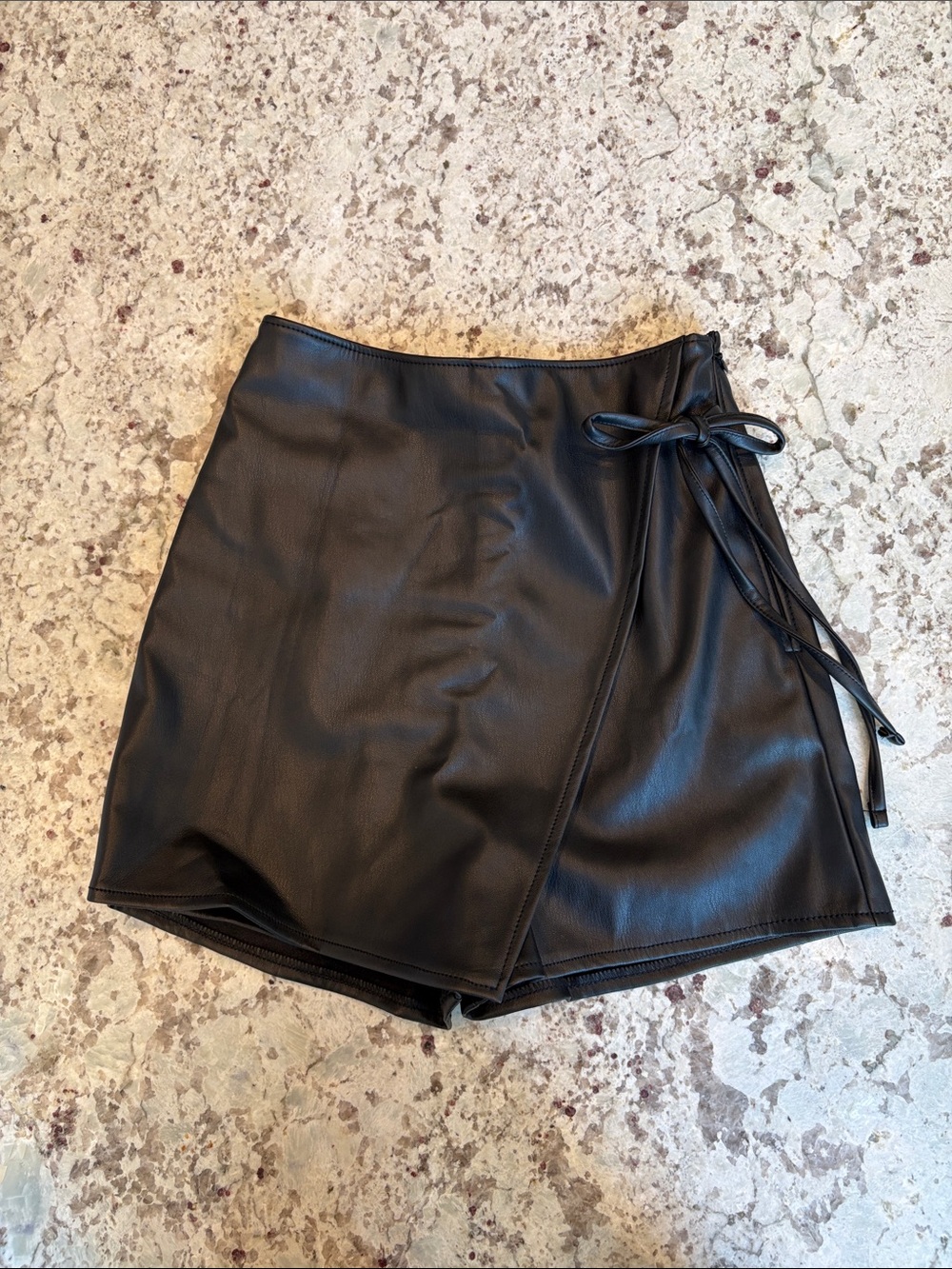 Abercrombie & Fitch Black Faux Leather Wrap Mini Skort